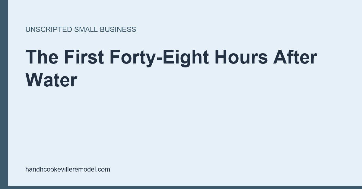 A timeline of the first forty-eight hours after a water intrusion showing extraction, drying and inspection steps.